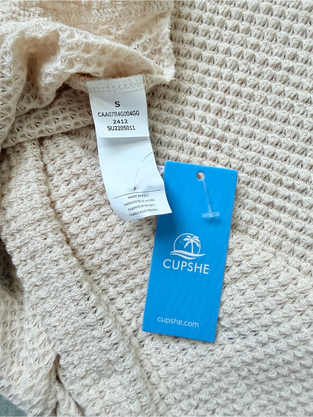 Cupshe Beige Waffle Knit Hem Twist Mini Cover-Up Size Small NWT - Picture 4 of 4